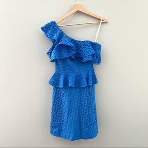 Lilly Pulitzer Josey Womens Summer Coastal Dress Blue Eyelet One Shoulder 00